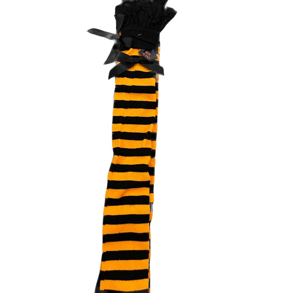 ❤️ BLACK & ORANGE STRIPED OVER THE KNEE SOCKS NEW